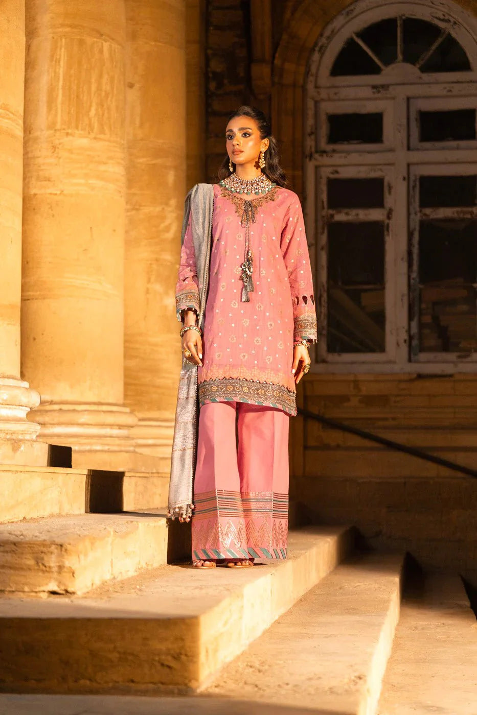 Alkaram | Spring Summer Festive 24 | Embroidered Two Way Slub Tea Pink - Official Alkaram - Agha Fabrics UK