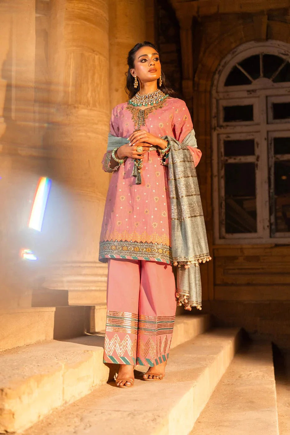 Alkaram | Spring Summer Festive 24 | Embroidered Two Way Slub Tea Pink - Official Alkaram - Agha Fabrics UK