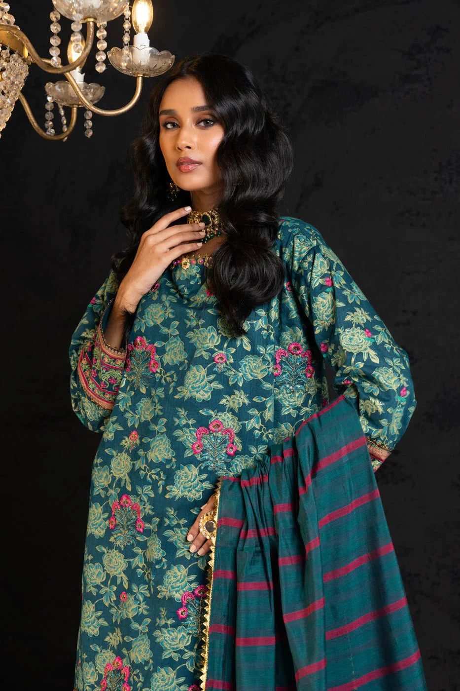 Alkaram | Spring Summer Festive 24 | Embroidered Two Way Slub Teal - Official Alkaram - Agha Fabrics UK