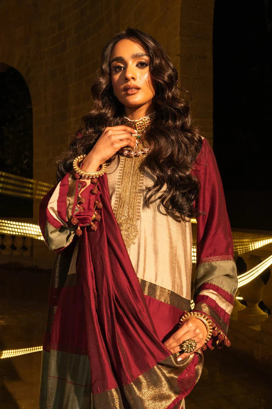 Alkaram | Spring Summer Festive 24 | Embroidered Yarn Dyed Beige - Official Alkaram - Agha Fabrics UK