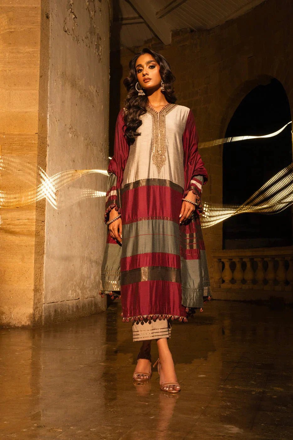 Alkaram | Spring Summer Festive 24 | Embroidered Yarn Dyed Beige - Official Alkaram - Agha Fabrics UK