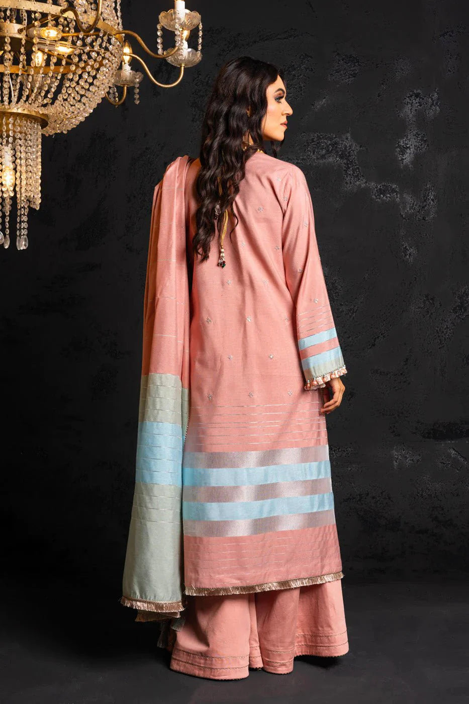 Alkaram | Spring Summer Festive 24 | Embroidered Yarn Dyed Salmon Pink - Official Alkaram - Agha Fabrics UK