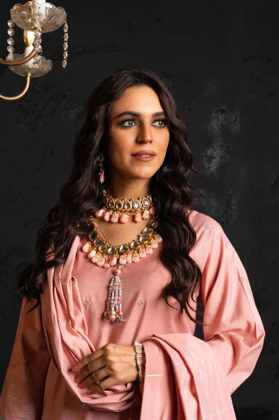 Alkaram | Spring Summer Festive 24 | Embroidered Yarn Dyed Salmon Pink - Official Alkaram - Agha Fabrics UK