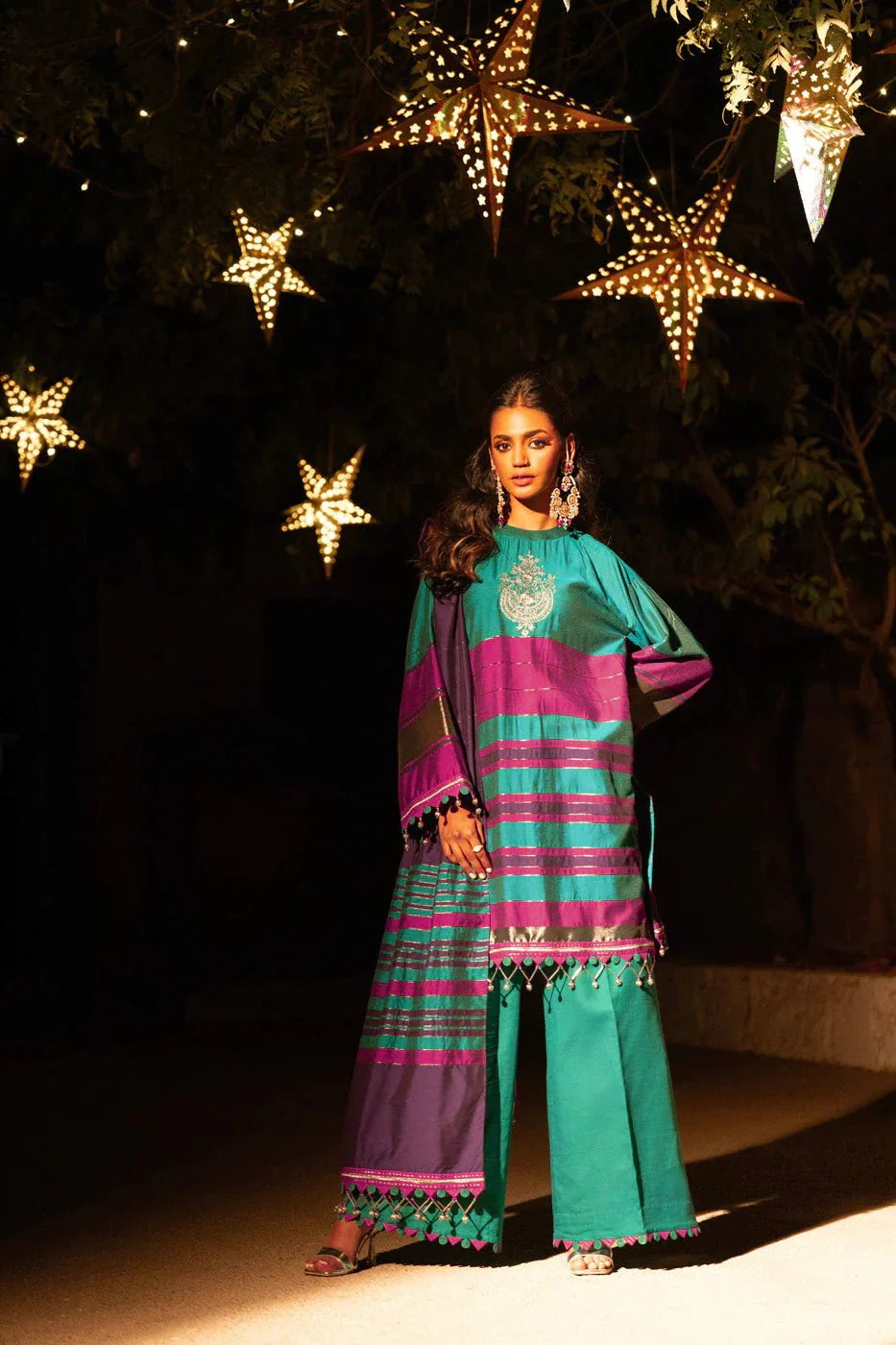 Alkaram | Spring Summer Festive 24 | Embroidered Yarn Dyed Teal - Official Alkaram - Agha Fabrics UK