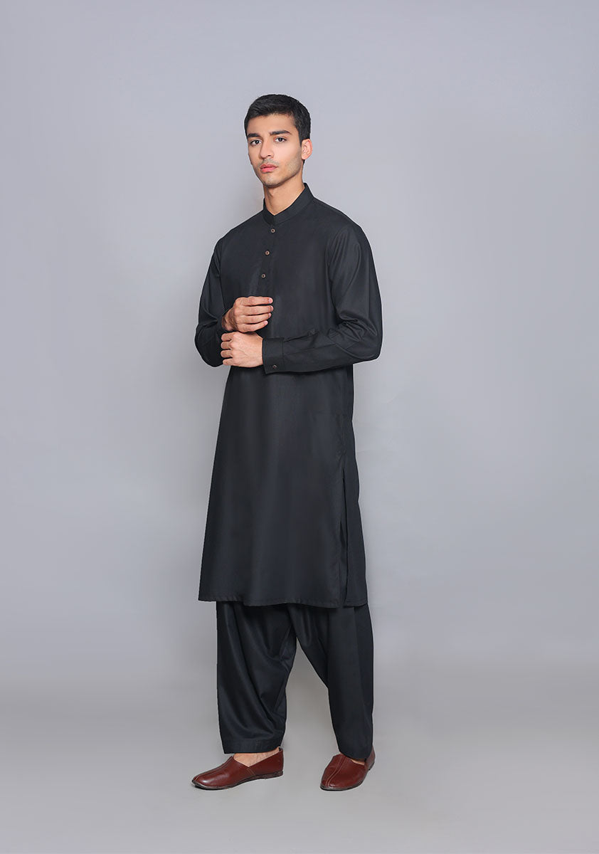 Pakistani Menswear | Amir Adnan - Basic Poly Viscose Pirat Black Classic Fit Suit