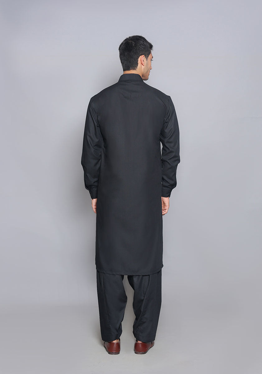 Pakistani Menswear | Amir Adnan - Basic Poly Viscose Pirat Black Classic Fit Suit