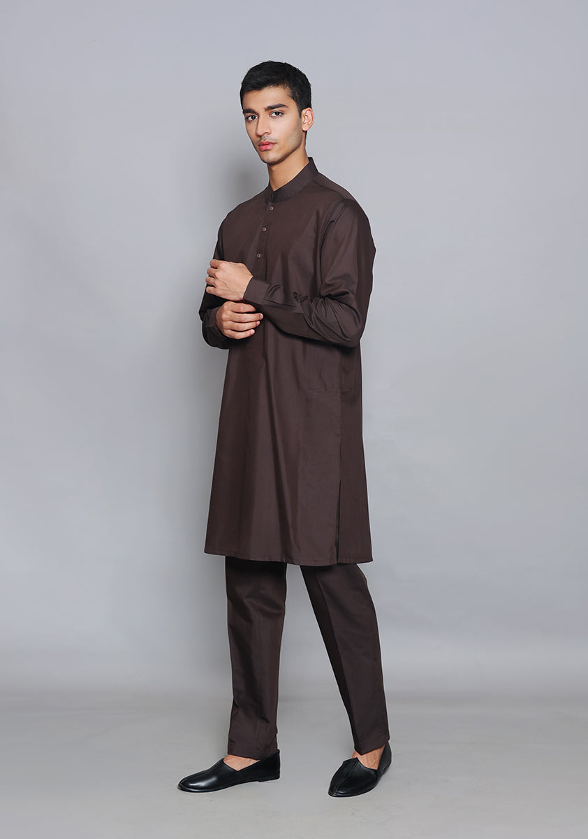 Pakistani Menswear | Amir Adnan - Basic Poly Viscose Coffee Been Slim Fit Suit