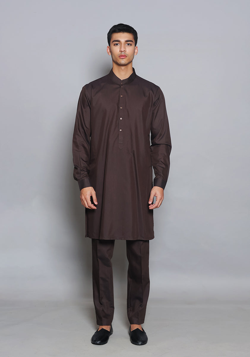 Pakistani Menswear | Amir Adnan - Basic Poly Viscose Coffee Been Slim Fit Suit