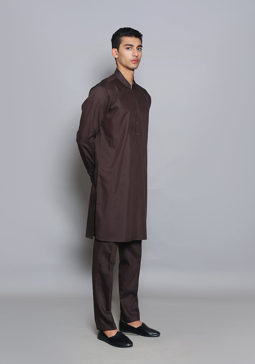 Pakistani Menswear | Amir Adnan - Basic Poly Viscose Coffee Been Slim Fit Suit