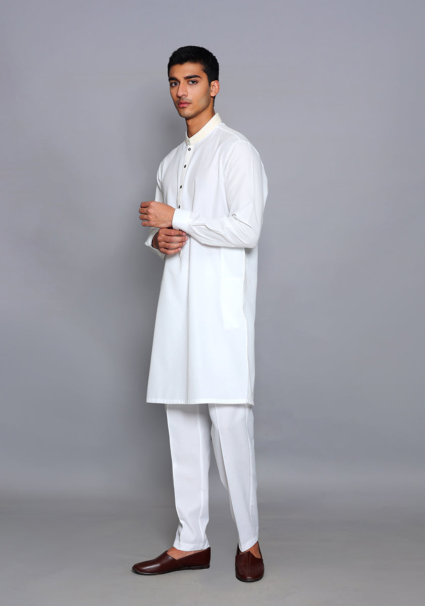 Pakistani Menswear | Amir Adnan - Basic Cotton Silk Cloud Dancer Slim Fit Embroidered Suit
