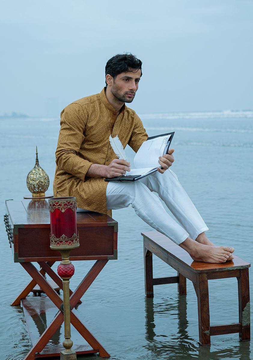 Pakistani Menswear | Amir Adnan - Basic Cotton Dijon Slim Fit Kurta