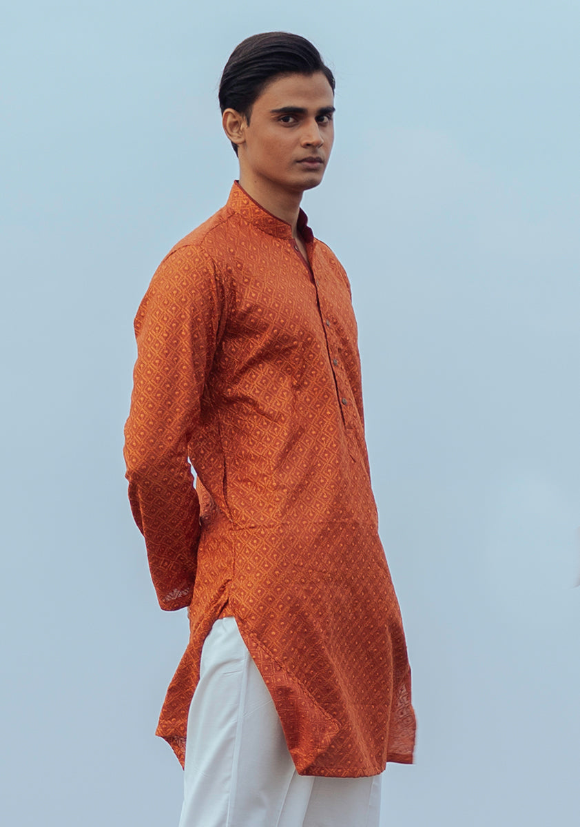 Pakistani Menswear | Amir Adnan - Basic Cotton Umber Slim Fit Kurta