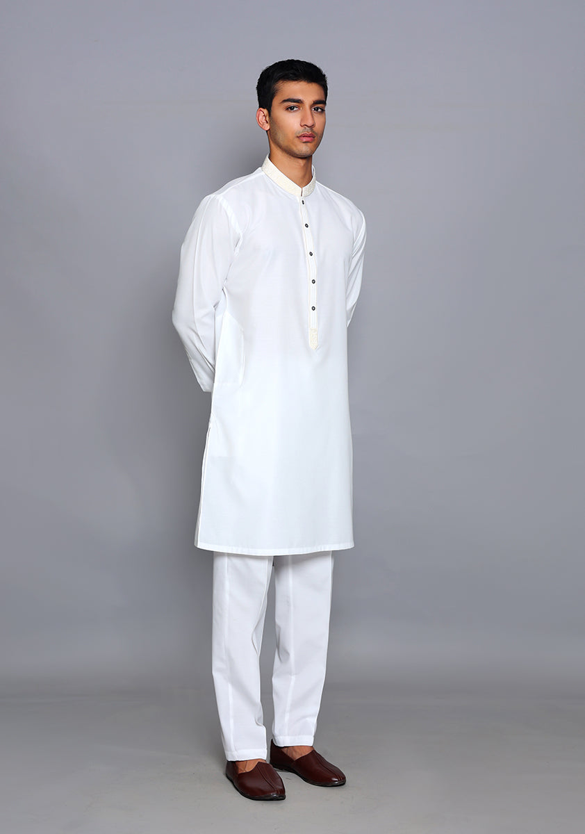 Pakistani Menswear | Amir Adnan - Basic Cotton Silk Cloud Dancer Slim Fit Embroidered Suit