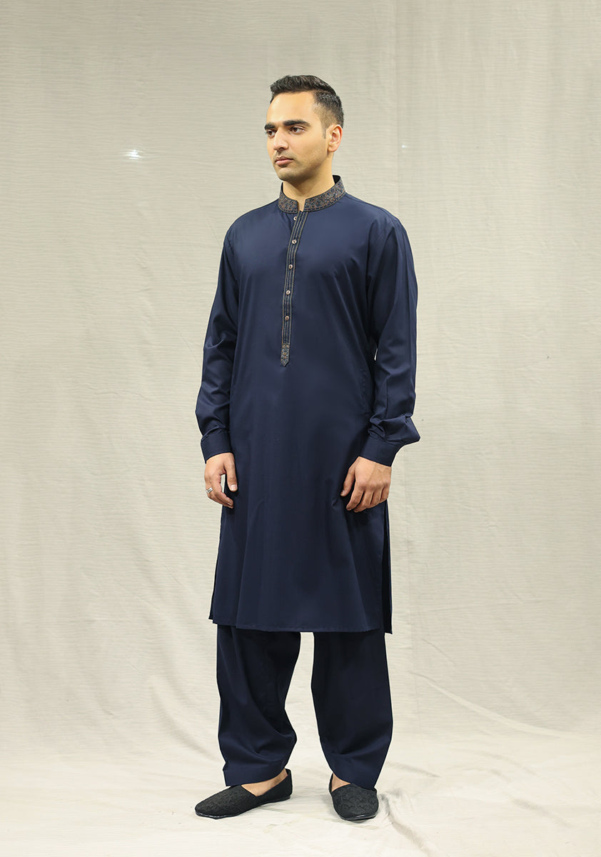 Pakistani Menswear | Amir Adnan - Classic Poly Viscose Salute Slim Fit Embroidered Suit