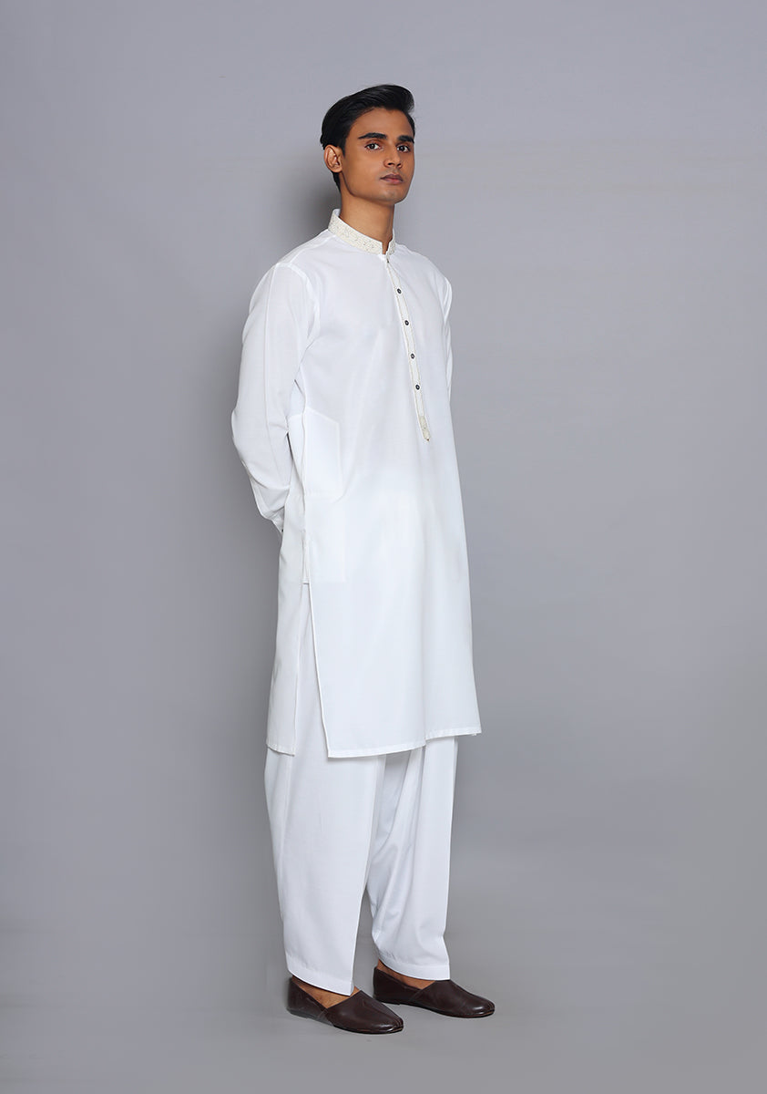 Pakistani Menswear | Amir Adnan - Basic Cotton Silk Cloud Dancer Classic Fit Embroidered Suit