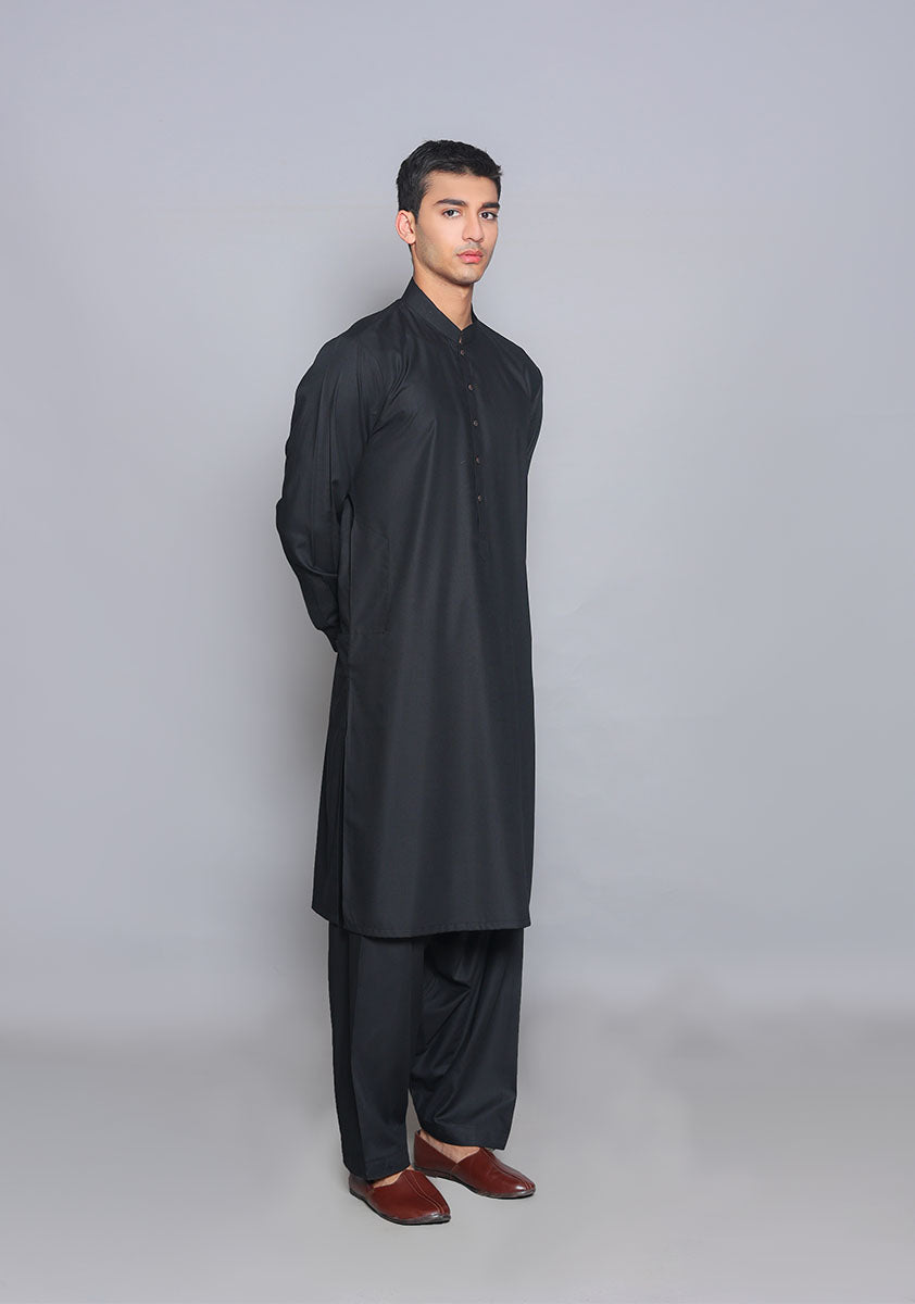 Pakistani Menswear | Amir Adnan - Basic Poly Viscose Pirat Black Classic Fit Suit