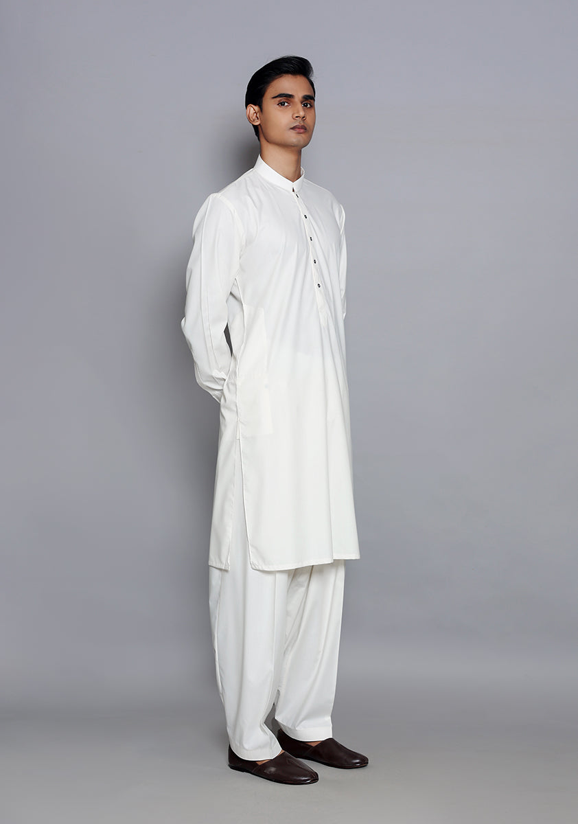 Pakistani Menswear | Amir Adnan - Basic Poly Viscose Snow White Slim Fit Plain Suit