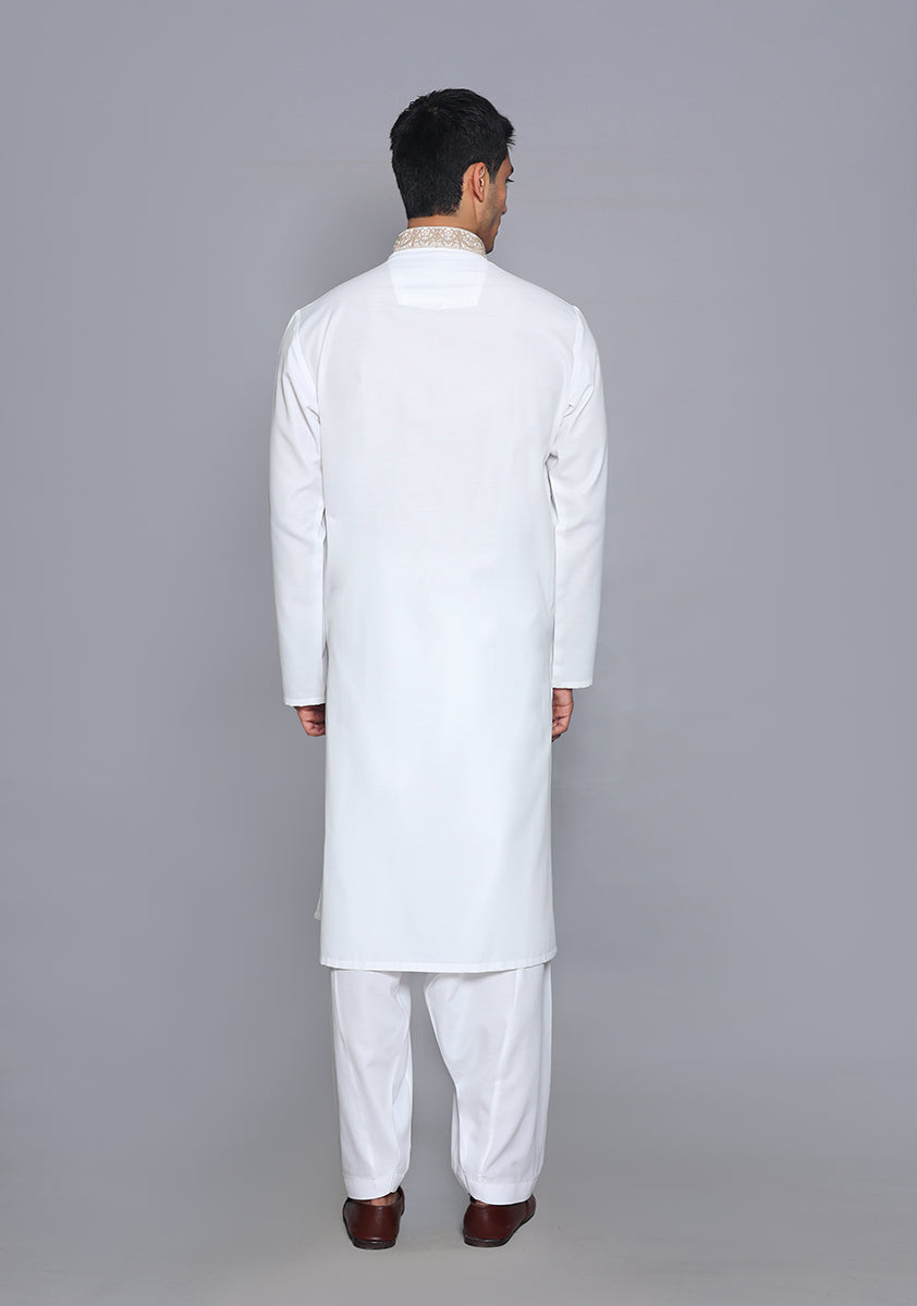 Pakistani Menswear | Amir Adnan - Basic Cotton Silk Cloud Dancer Classic Fit Embroidered Suit
