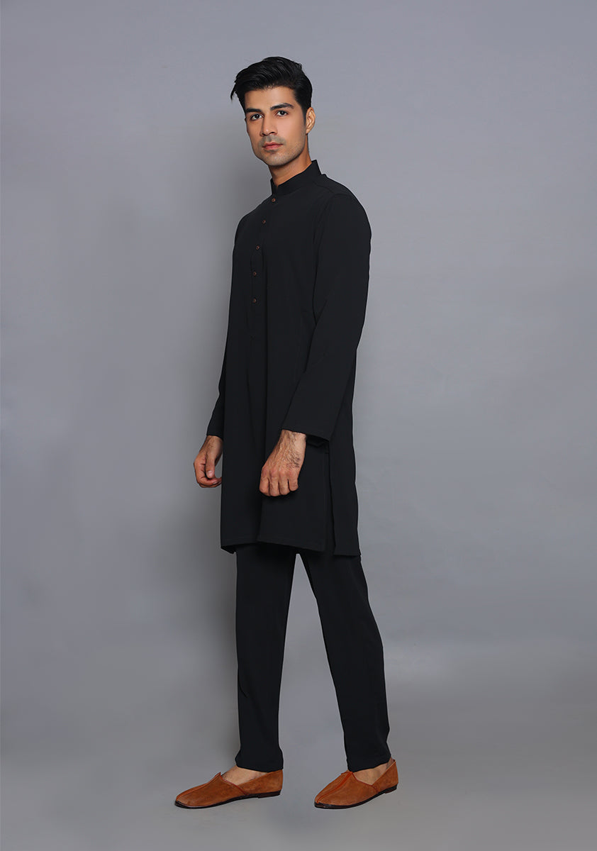 Pakistani Menswear | Amir Adnan - Classic Georgette Jet Black Slim Fit Plain Suit