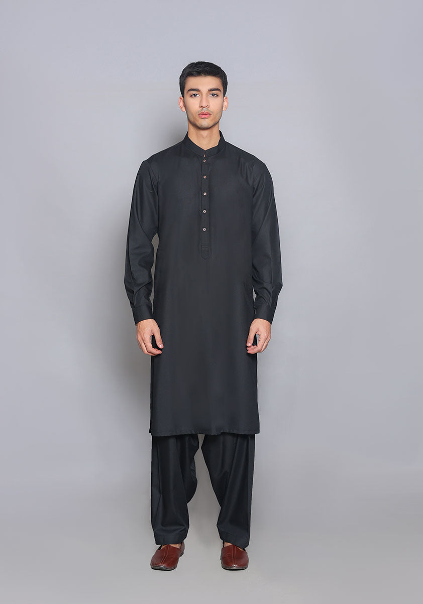 Pakistani Menswear | Amir Adnan - Basic Poly Viscose Pirat Black Classic Fit Suit