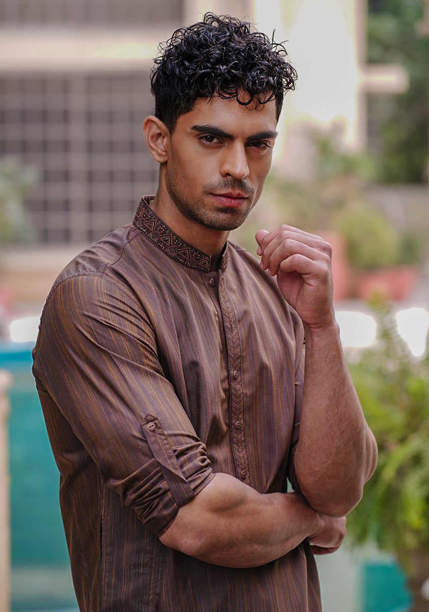 Pakistani Menswear | Amir Adnan - Basic Poly Viscose Mustang Slim Fit Kurta