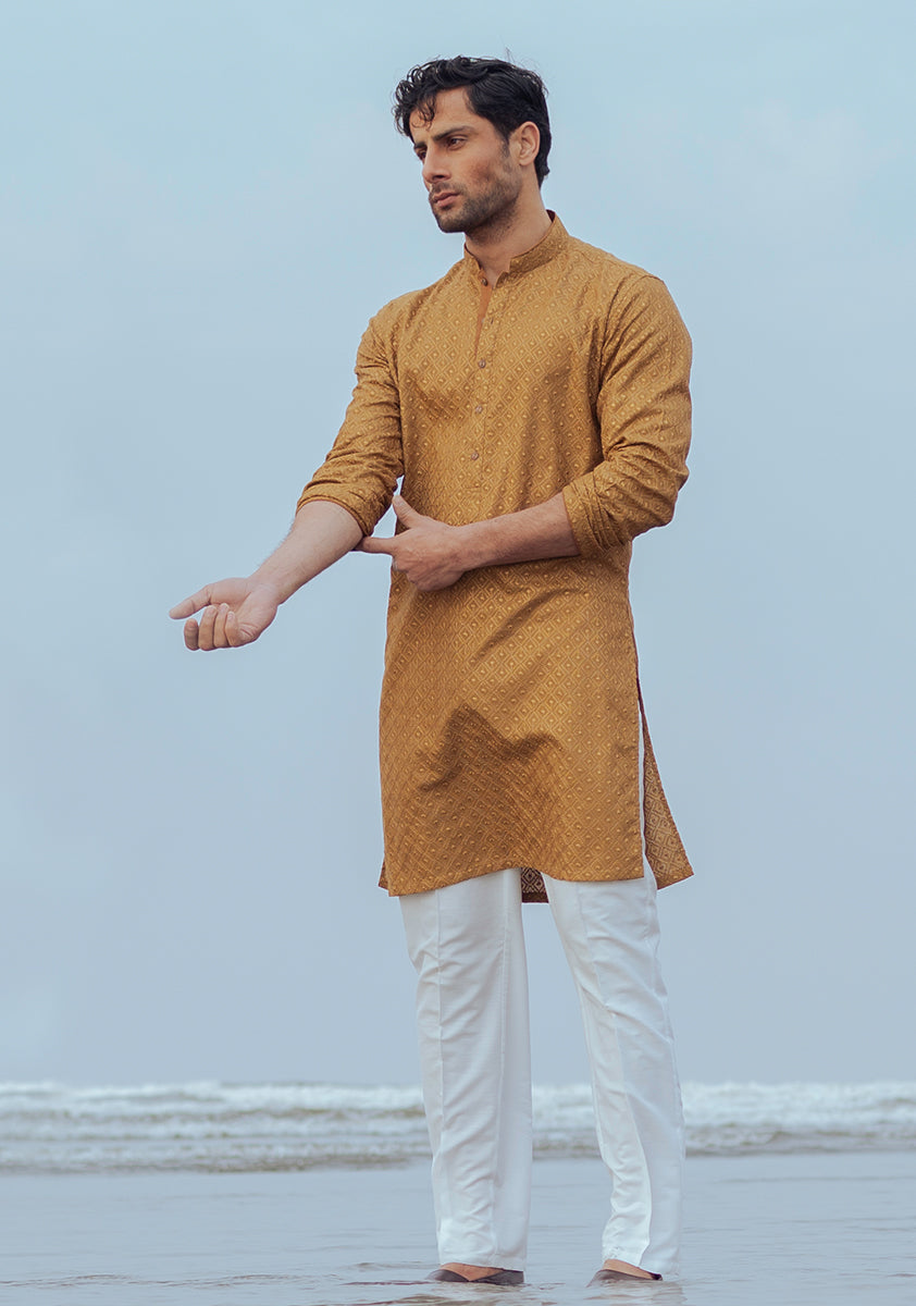 Pakistani Menswear | Amir Adnan - Basic Cotton Dijon Slim Fit Kurta