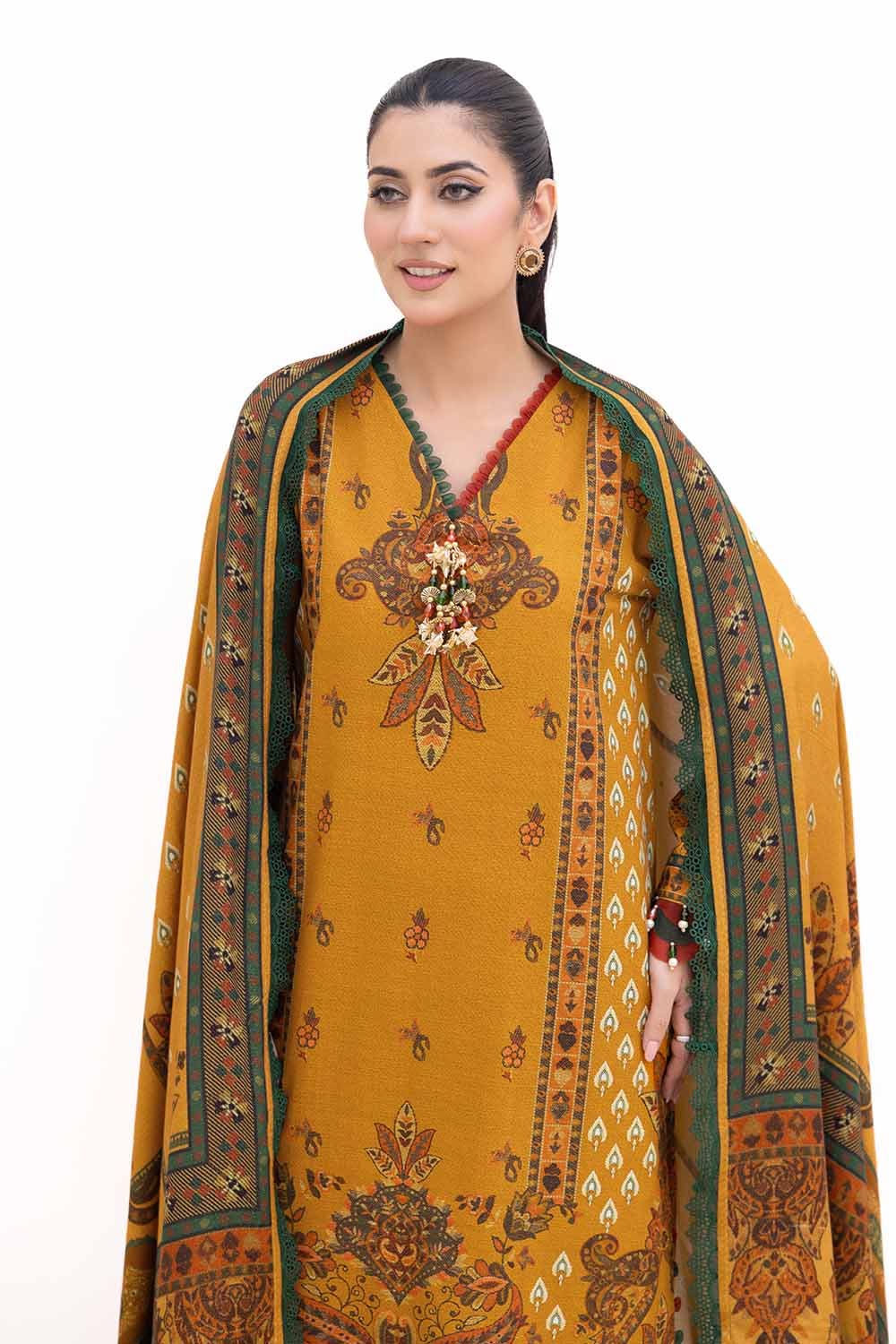 Gul Ahmed | Winter Collection 24 | Khaddar Suit with Printed Pashmina Dupatta AP-42037 - Official Gul Ahmed - Agha Fabrics UK