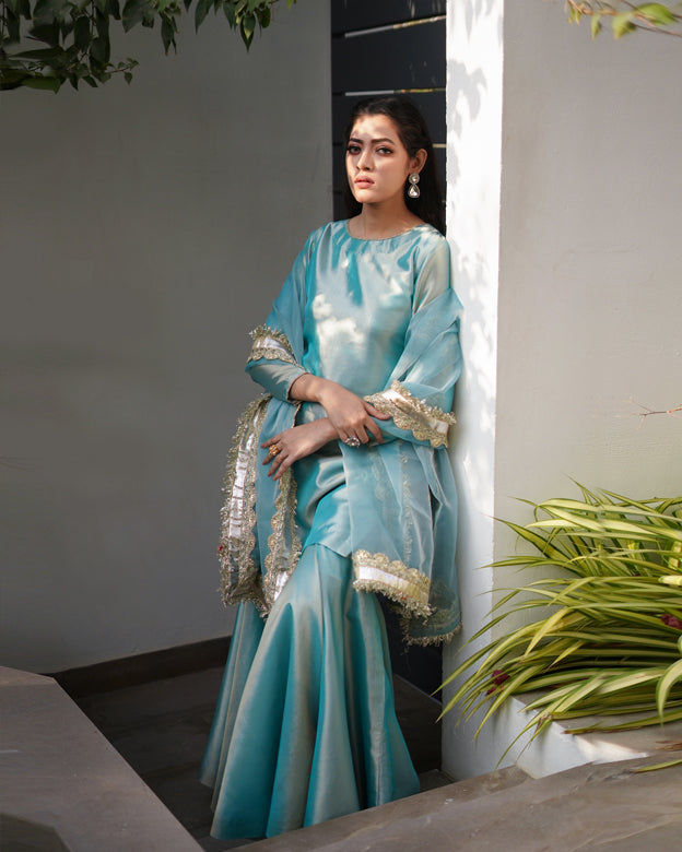 Zar | Gharara Formals | Aqua - Official Zar - Agha Fabrics UK