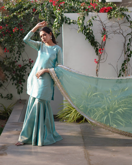 Zar | Gharara Formals | Aqua - Official Zar - Agha Fabrics UK