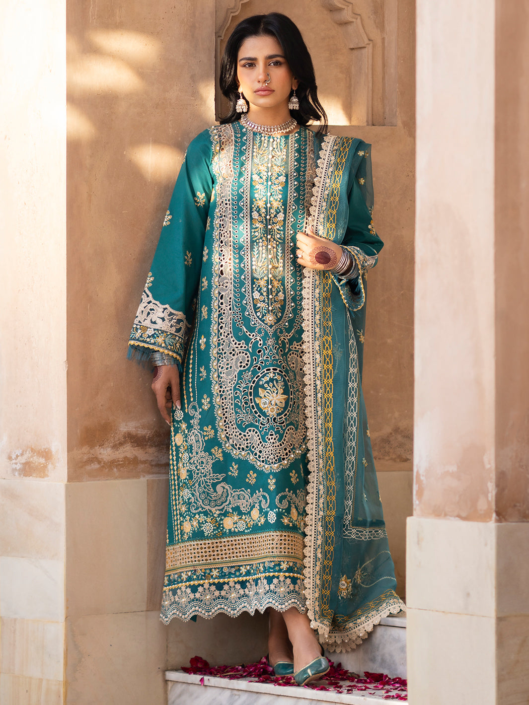 Binilyas | Dilbaro Embroidered Festive Lawn 24 | 404-B - Official Bin Ilyas - Agha Fabrics UK