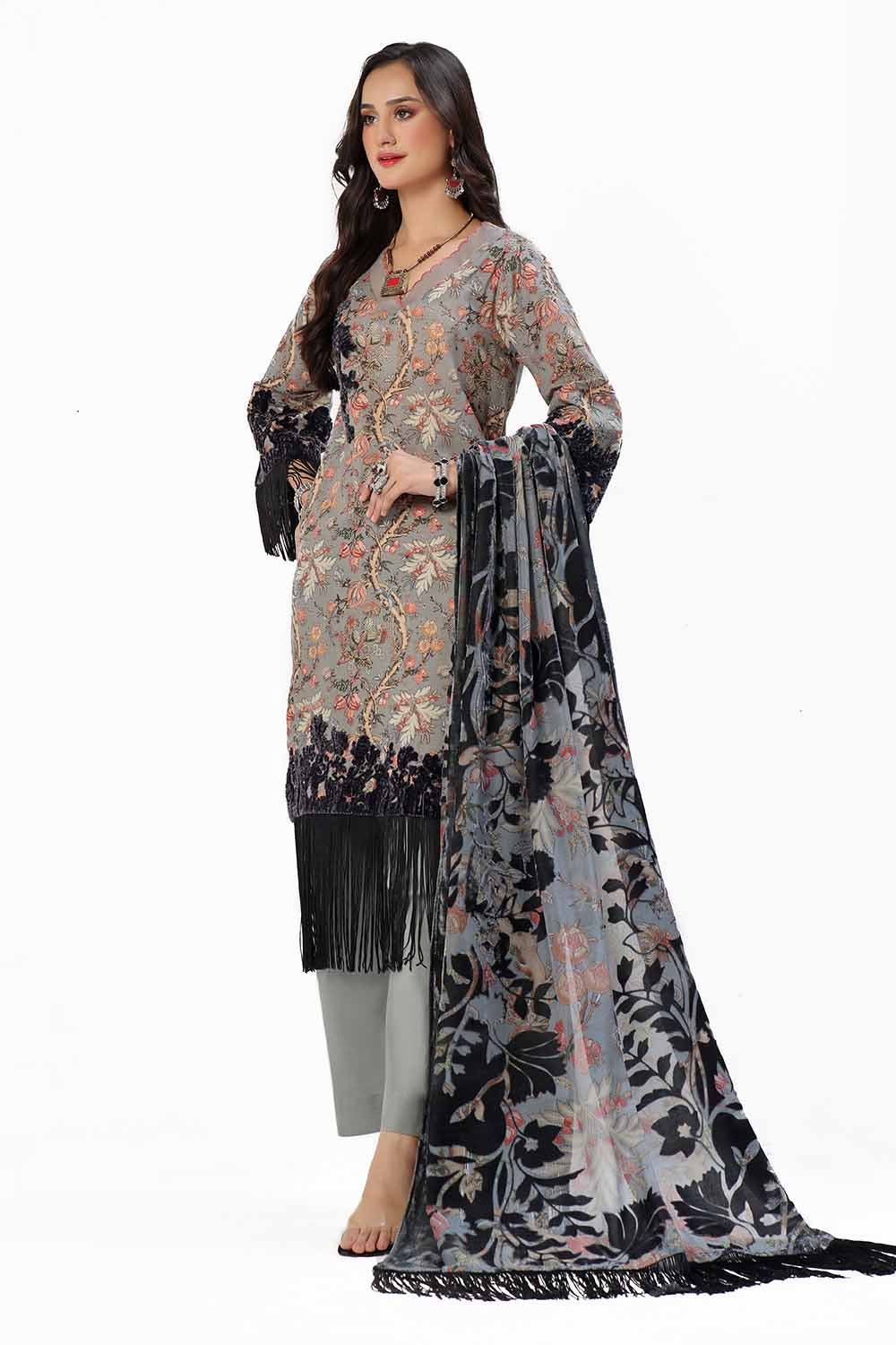 Gul Ahmed | Winter Collection 24 | Velvet Dupatta BVL-42008 - Official Gul Ahmed - Agha Fabrics UK