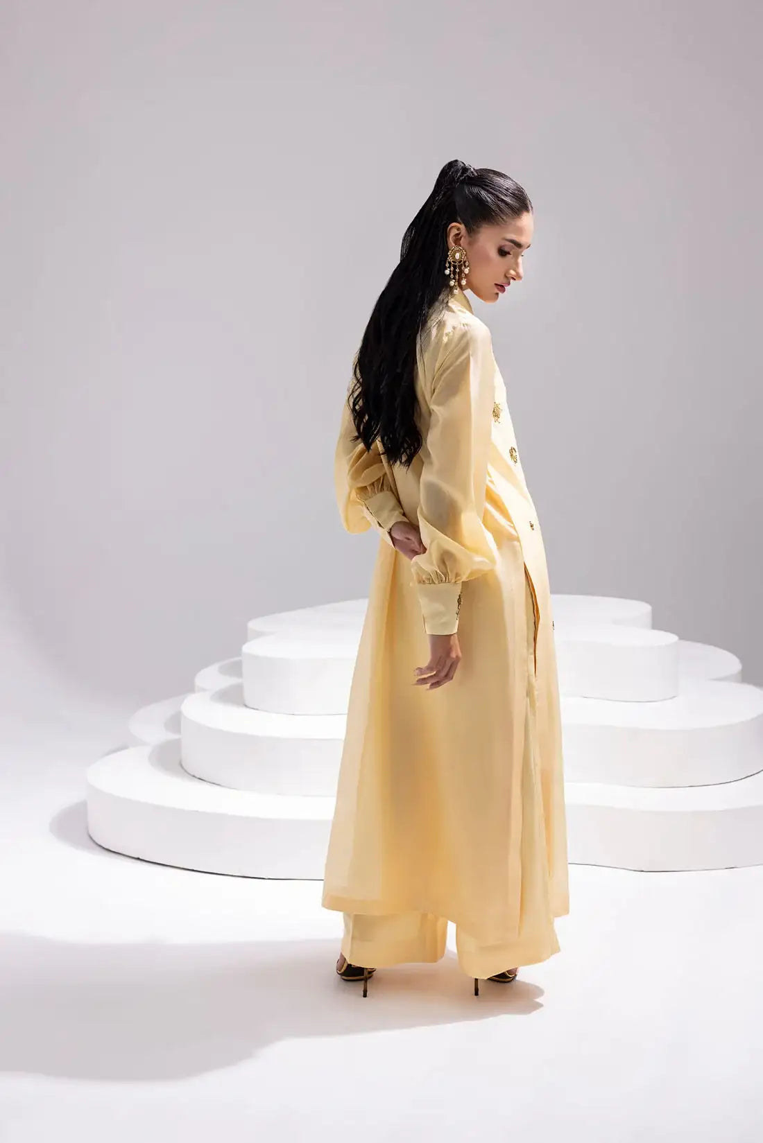 Amani | Aira Festive Wear | ALARA- Hand Embellished Butter Silk Shirt with Wide-Leg Trousers - Official Amani - Agha Fabrics UK