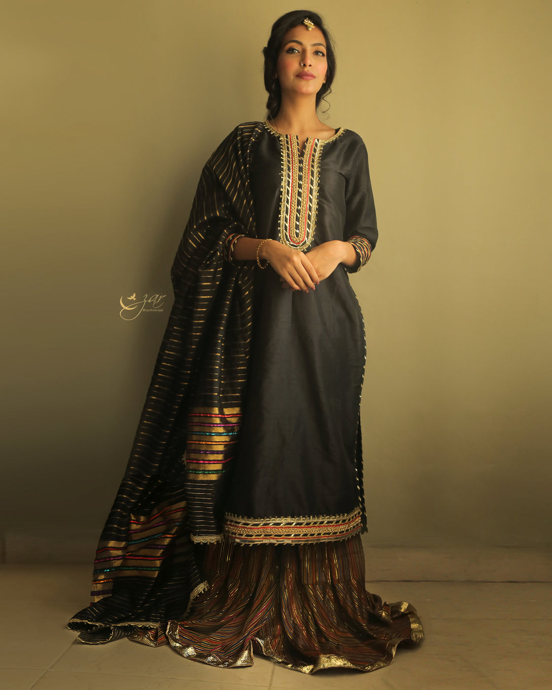 Zar | Gharara Formals | 3 PIECE EMBELLISHED SUIT - Black - Official Zar - Agha Fabrics UK