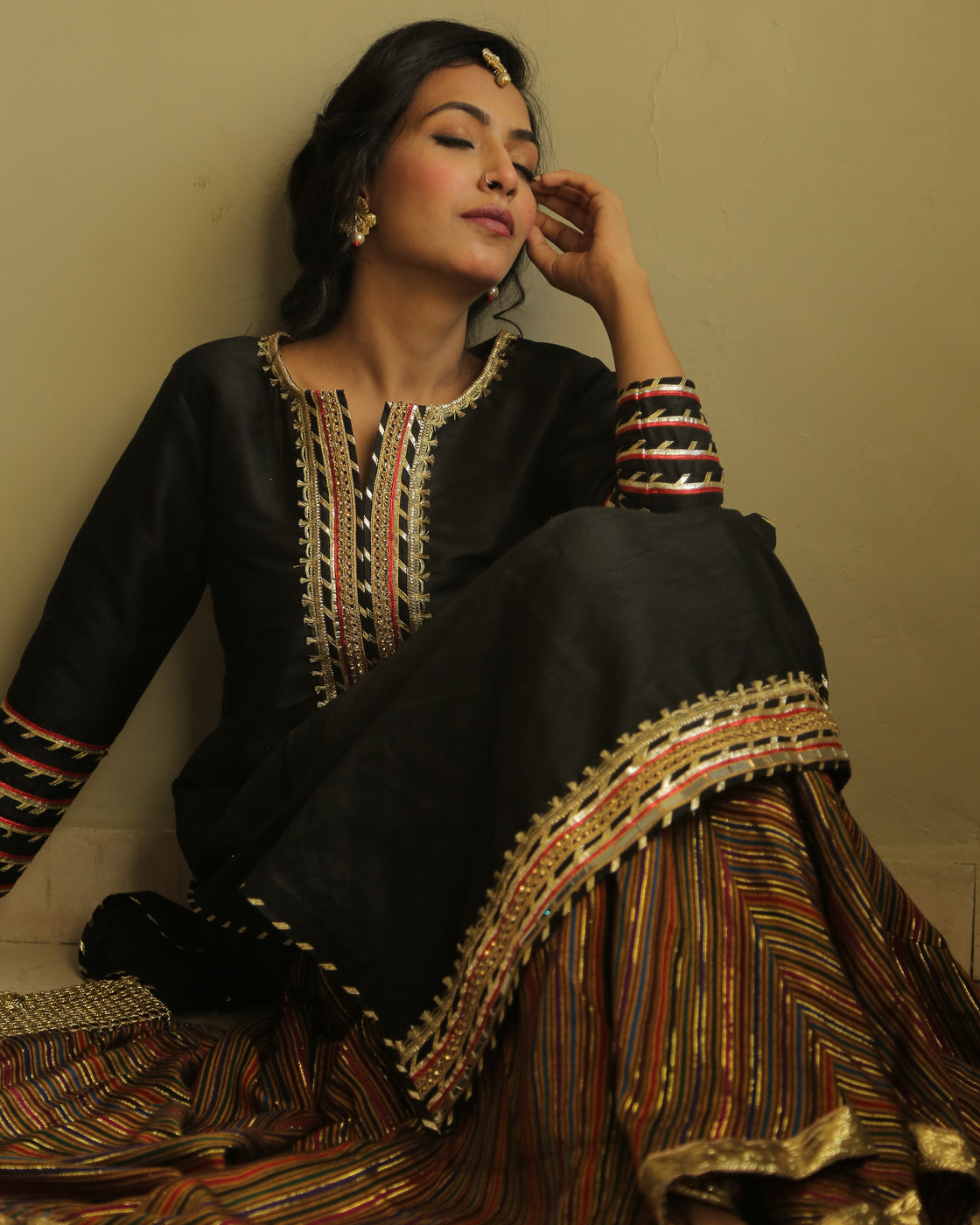 Zar | Gharara Formals | 3 PIECE EMBELLISHED SUIT - Black - Official Zar - Agha Fabrics UK