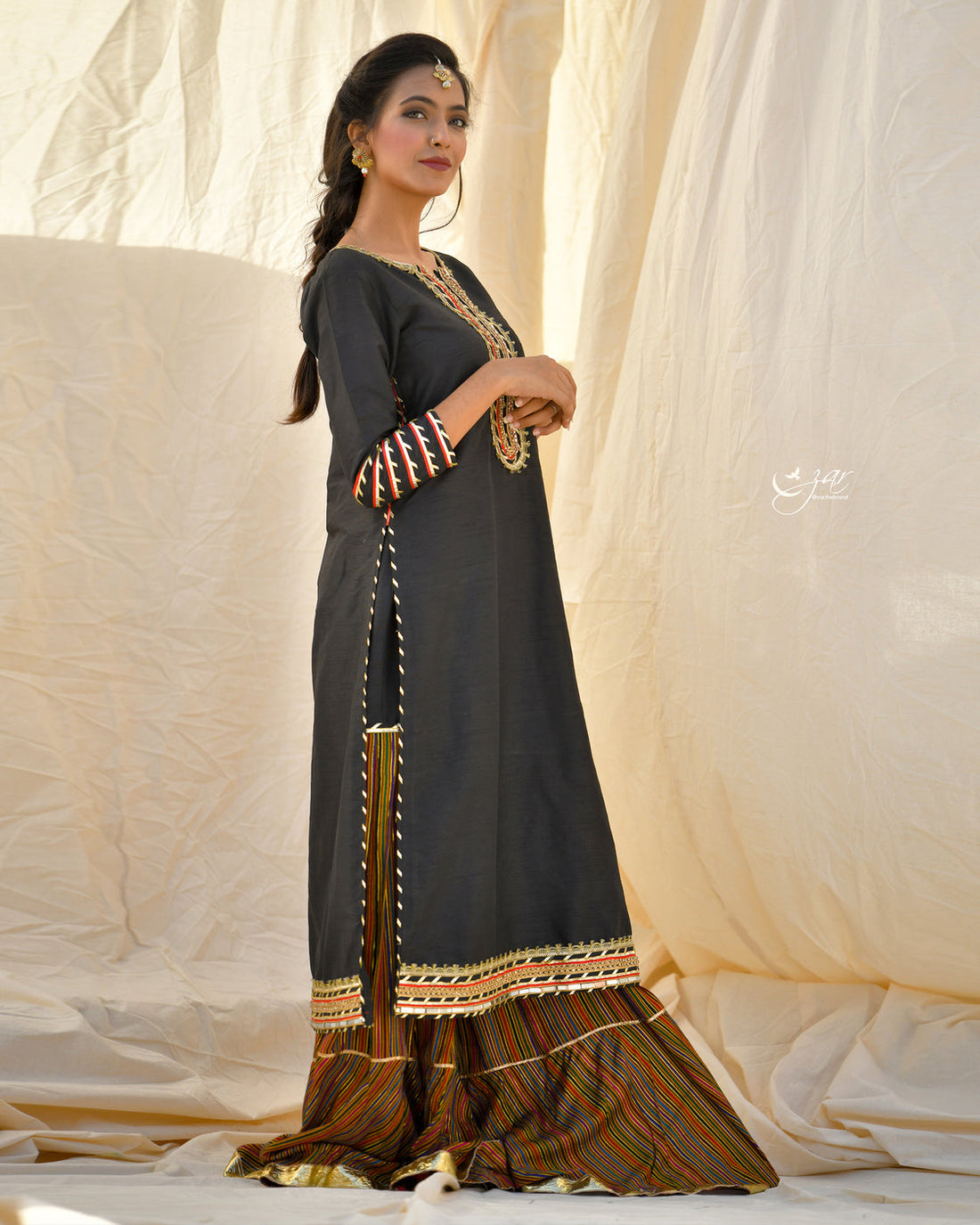 Zar | Gharara Formals | 3 PIECE EMBELLISHED SUIT - Black - Official Zar - Agha Fabrics UK