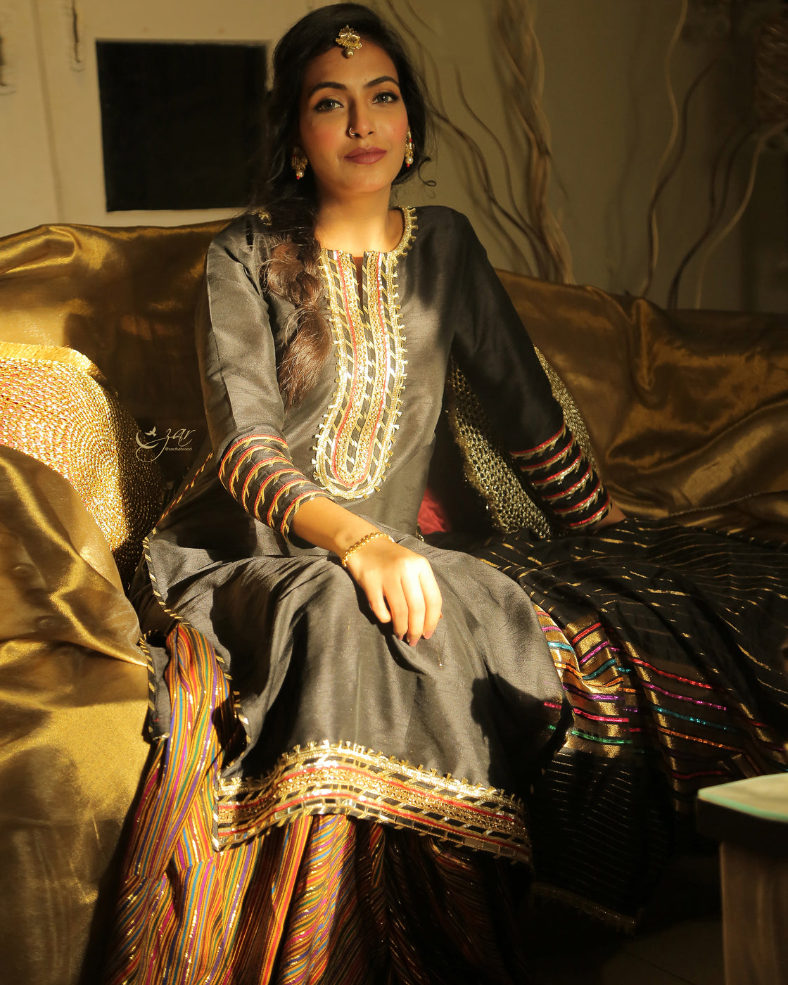Zar | Gharara Formals | 3 PIECE EMBELLISHED SUIT - Black - Official Zar - Agha Fabrics UK