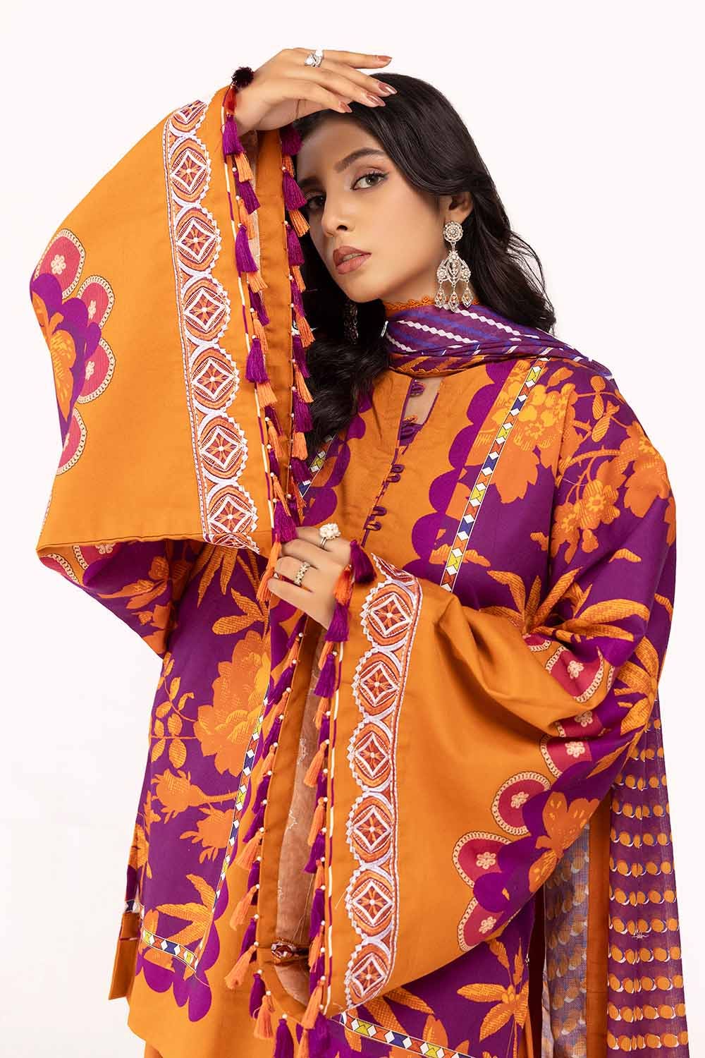 Gul Ahmed | Winter Collection 24 | Cotton Net Dupatta CD-42008 - Official Gul Ahmed - Agha Fabrics UK