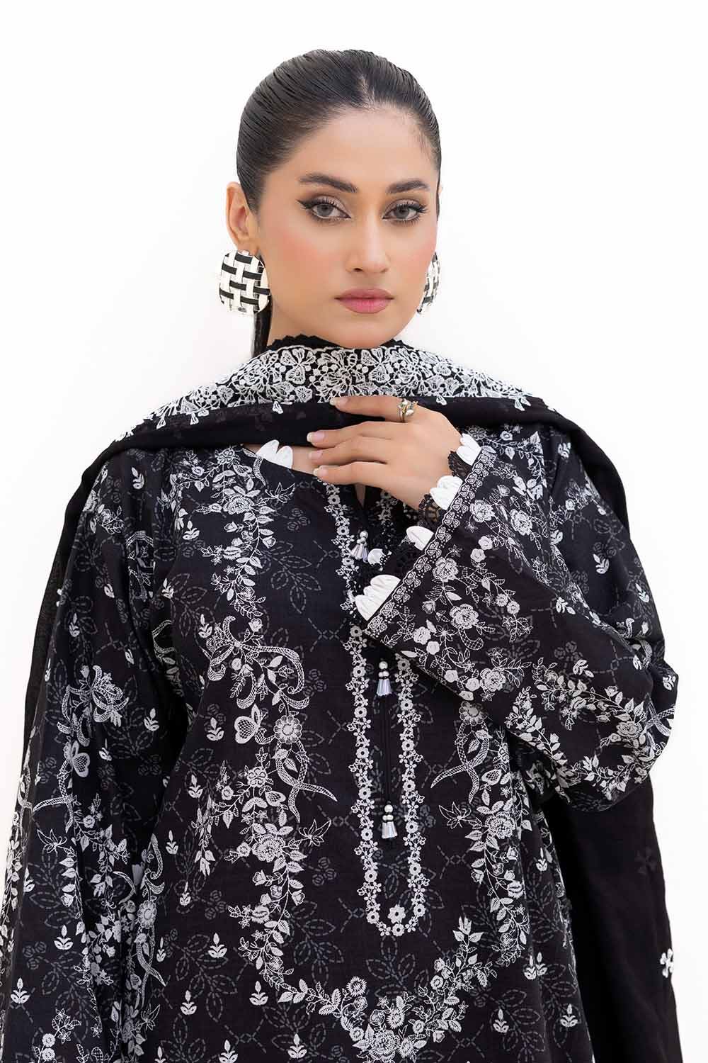 Gul Ahmed | Winter Collection 24 | Cotton Net Dupatta CN-42002 - Official Gul Ahmed - Agha Fabrics UK