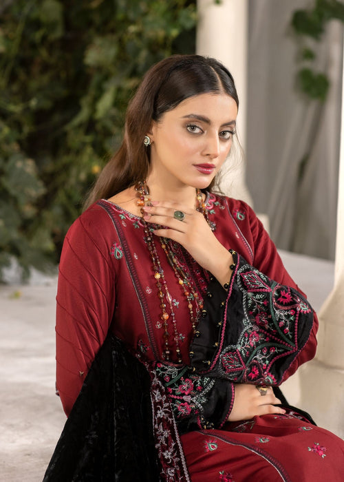 Meem | Winter Collection | MAROON (LINEN) - Official Meem - Agha Fabrics UK
