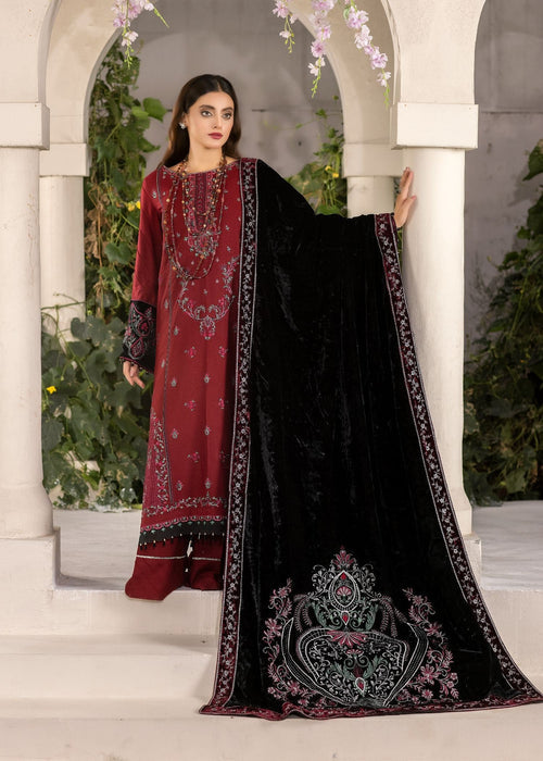 Meem | Winter Collection | MAROON (LINEN) - Official Meem - Agha Fabrics UK
