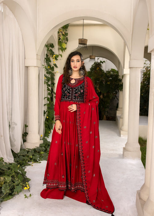 Meem | Winter Collection | RED (KARANDI) - Official Meem - Agha Fabrics UK