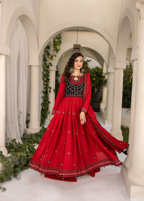 Meem | Winter Collection | RED (KARANDI) - Official Meem - Agha Fabrics UK