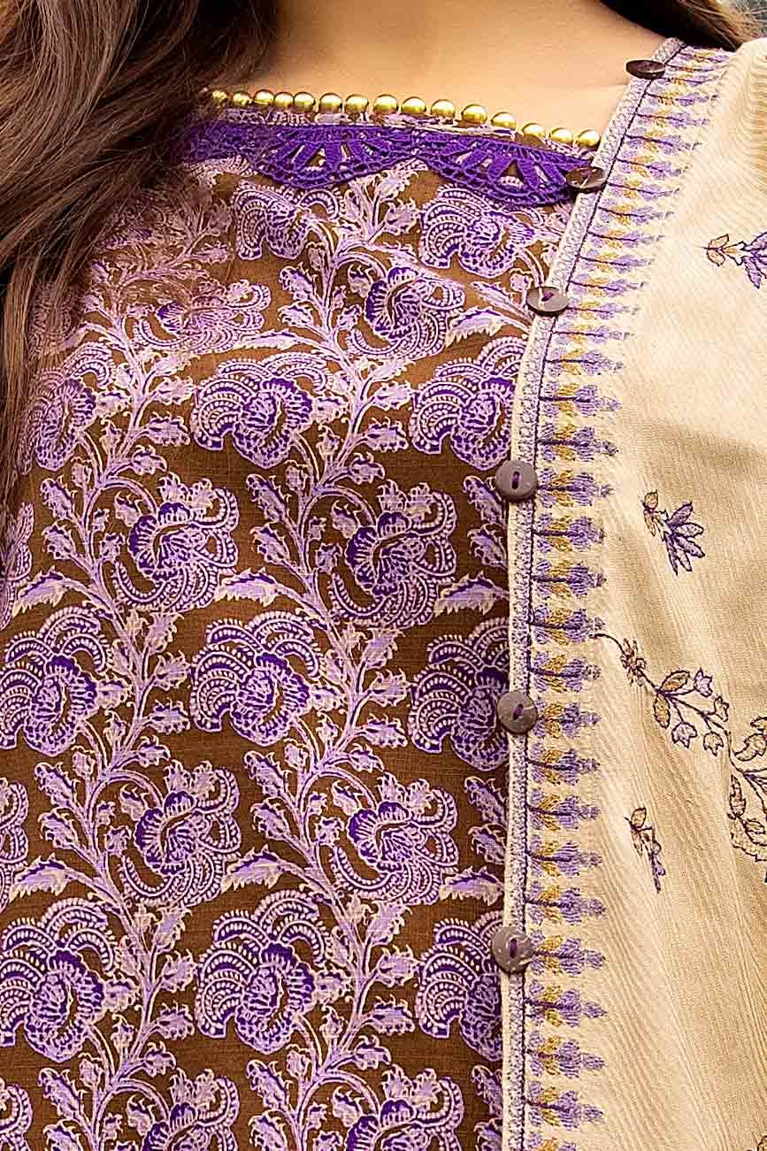 Gul Ahmed | Winter Collection 24 | Cotail Suit with Printed Twill Cotton Linen Dupatta CV-42009 - Official Gul Ahmed - Agha Fabrics UK