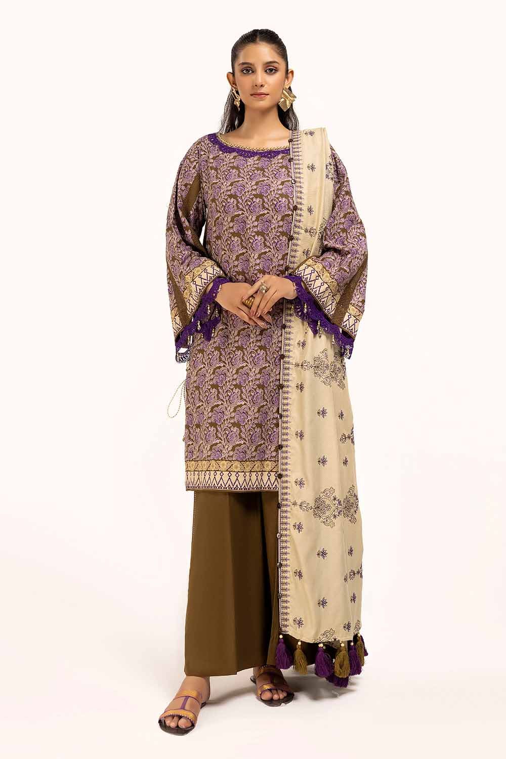 Gul Ahmed | Winter Collection 24 | Cotail Suit with Printed Twill Cotton Linen Dupatta CV-42009 - Official Gul Ahmed - Agha Fabrics UK