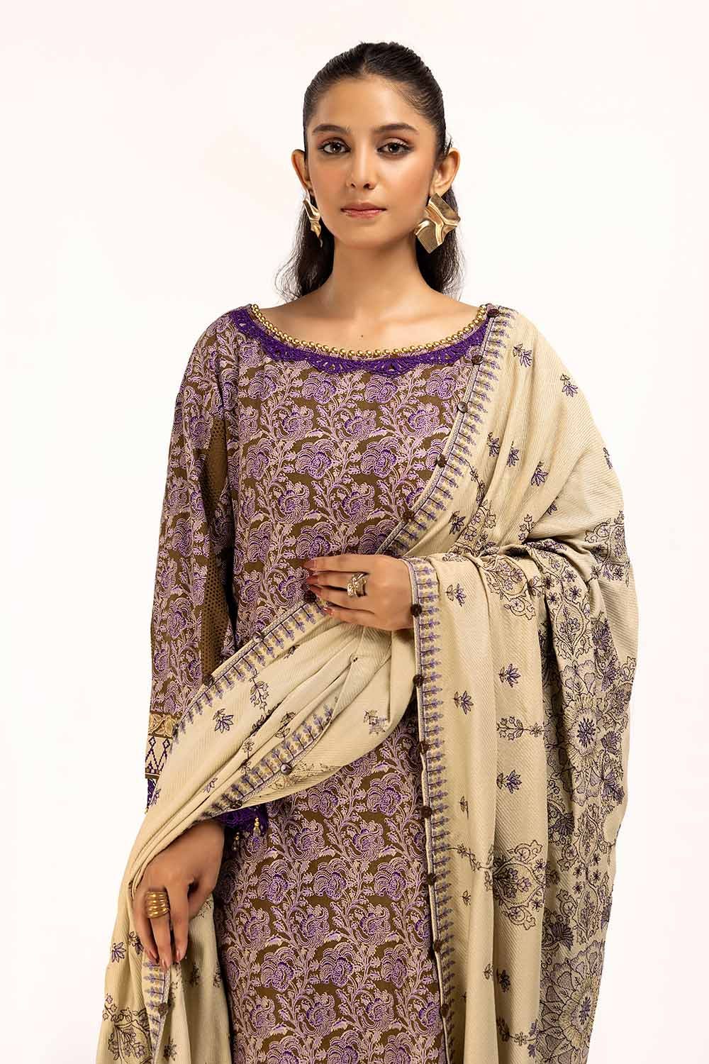 Gul Ahmed | Winter Collection 24 | Cotail Suit with Printed Twill Cotton Linen Dupatta CV-42009 - Official Gul Ahmed - Agha Fabrics UK