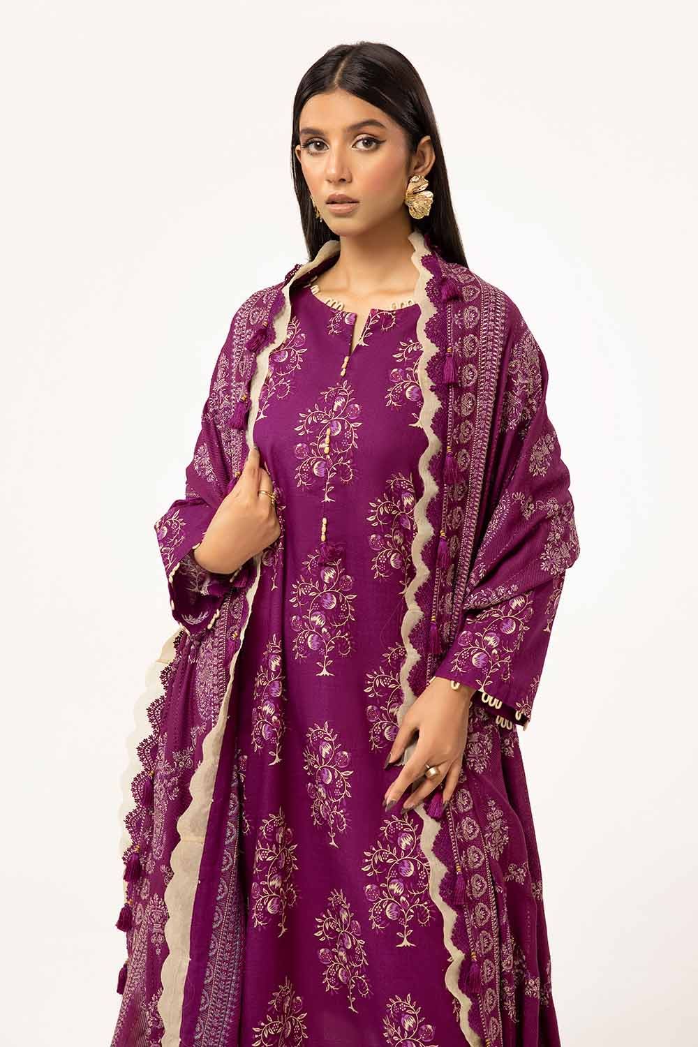 Gul Ahmed | Winter Collection 24 | Twill Cotton Linen Dupatta CV-42010 - Official Gul Ahmed - Agha Fabrics UK