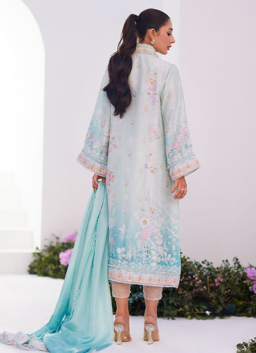Farah Talib Aziz | Zaza Prints 24 | CYAN OMBRE SHIRT AND DUPATTA