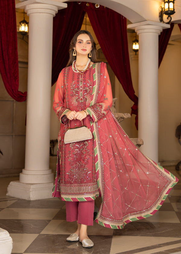 Strawberry | Rimjhim Chiffon Collection | FLS-RJ-003