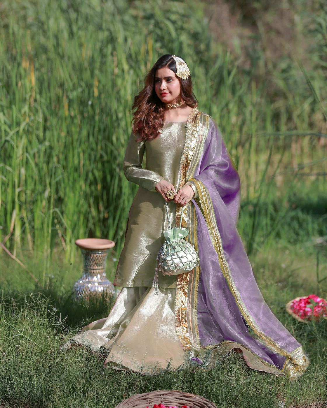Zar | Gharara Formals | Gold/Purple - Official Zar - Agha Fabrics UK