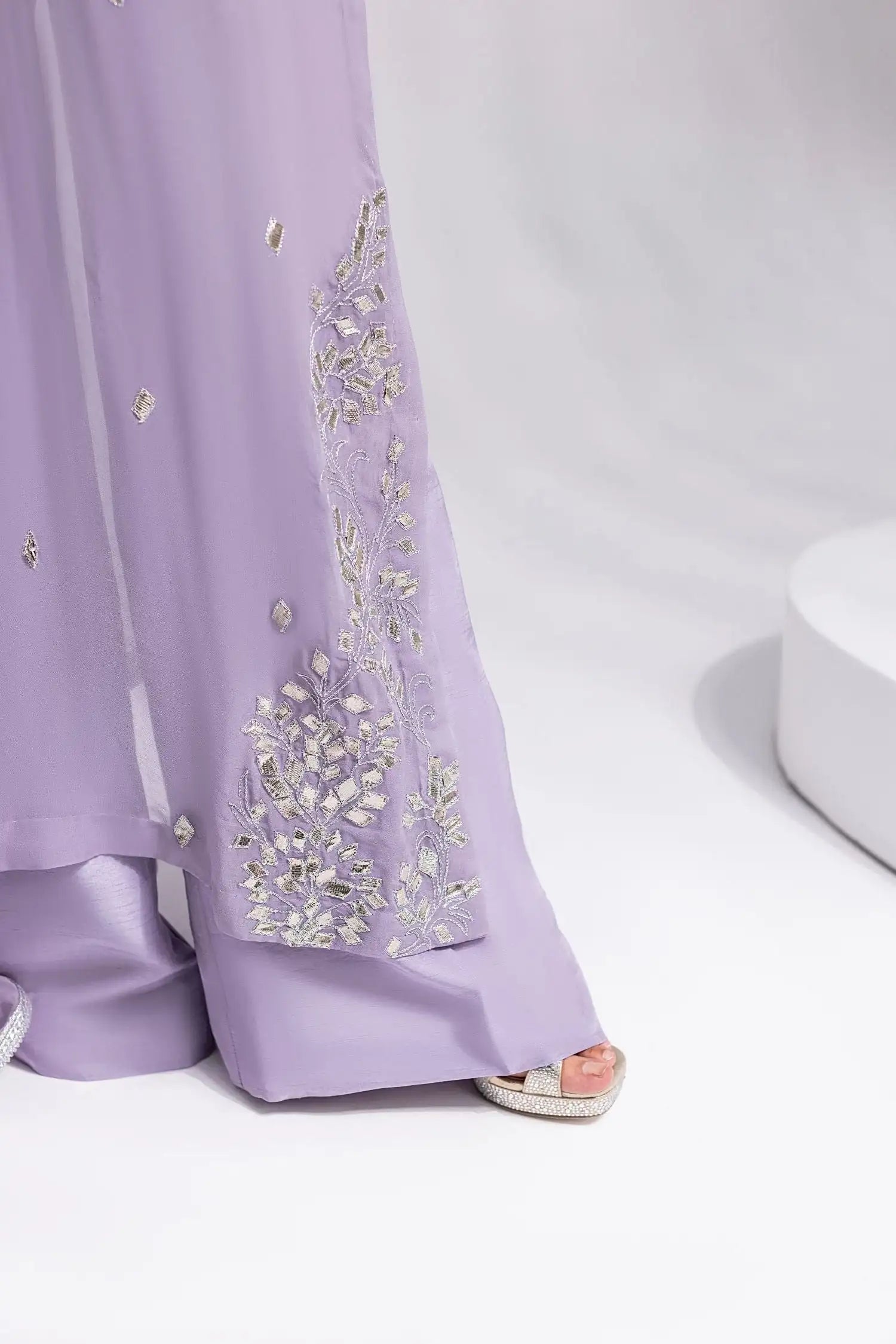 Amani | Aira Festive Wear | ZARIN ÃÂ¢- Gota Embellished Georgette Shirt with Wide-Leg Pants &amp; Mukesh Dupatta - Official Amani - Agha Fabrics UK